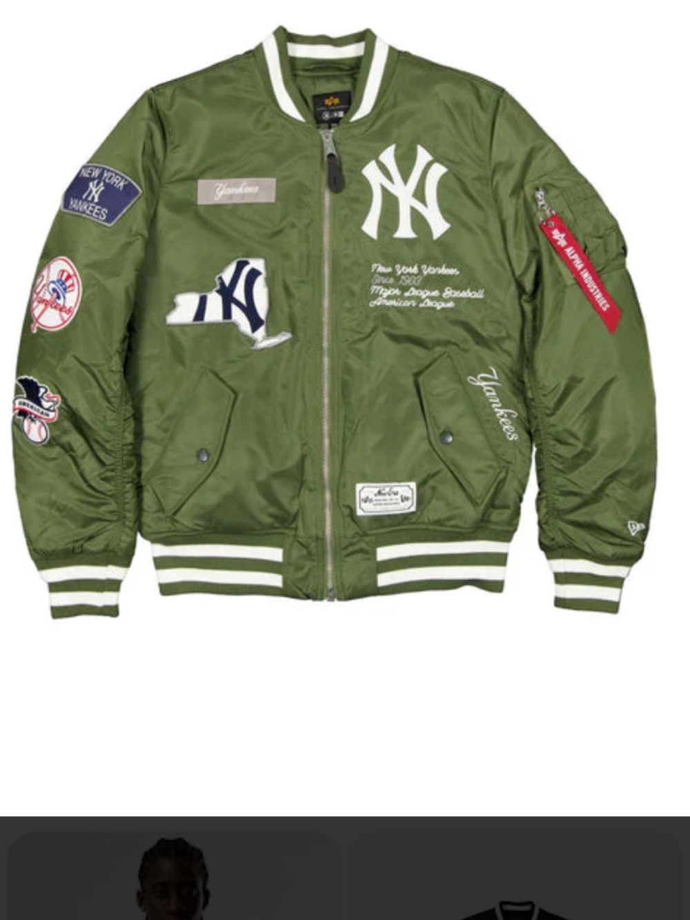 Alpha Industries Olive Green Yankees Patch Bomber Jacket